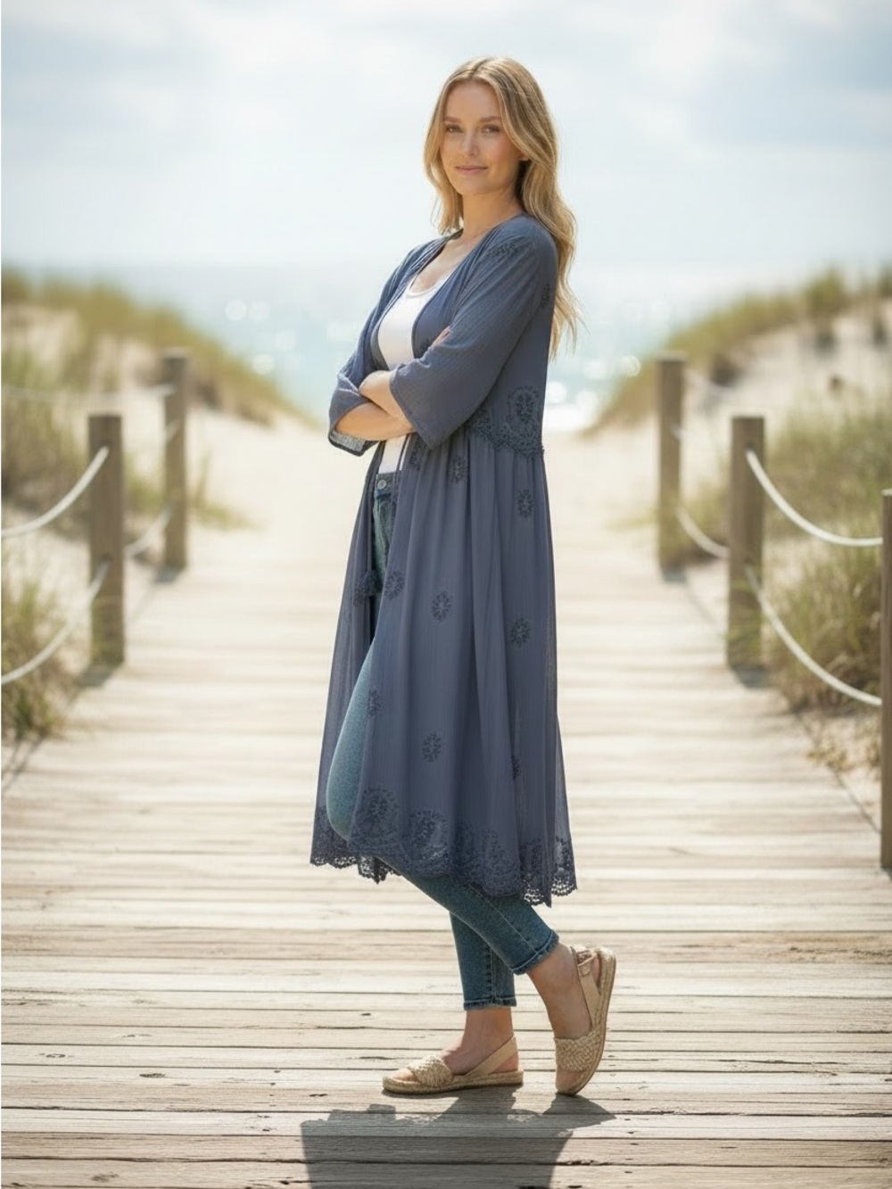 American Eagle Blue Long Kimono - Picture 1 of 16